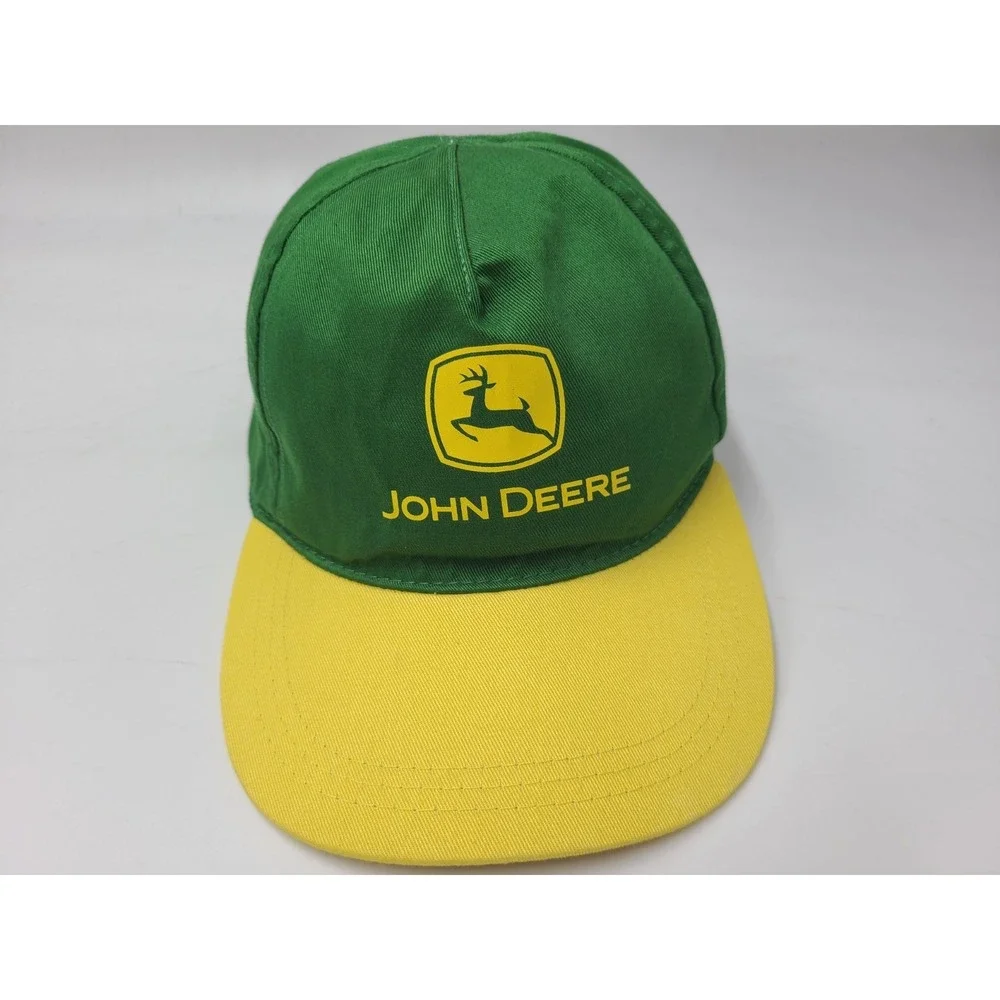 Vintage John Deere Snapback Hat Cap Cotton Farm Hunt Fish Men Women Green Yellow